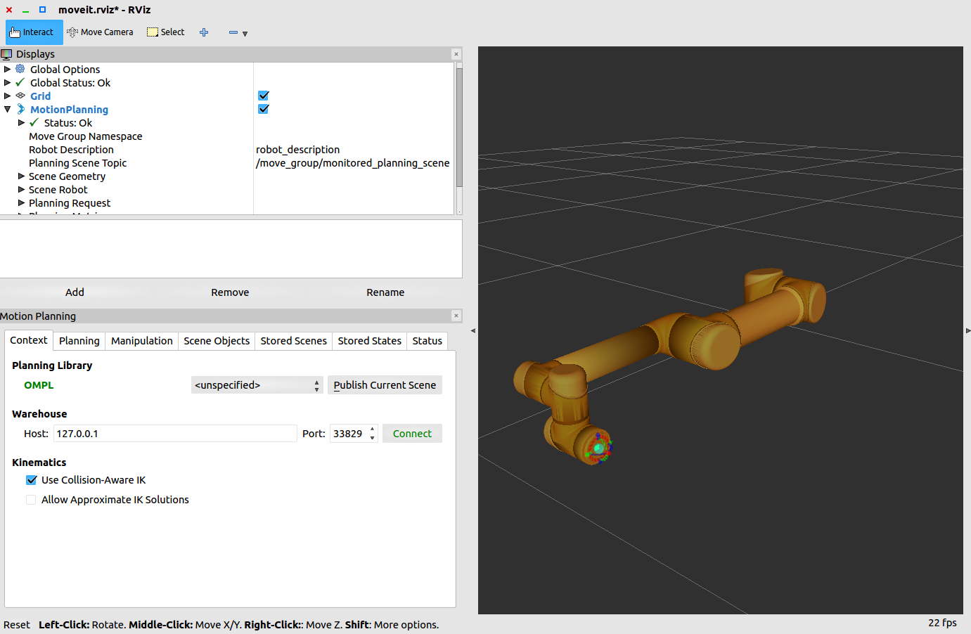 RViz running with the Moveit Plug-in